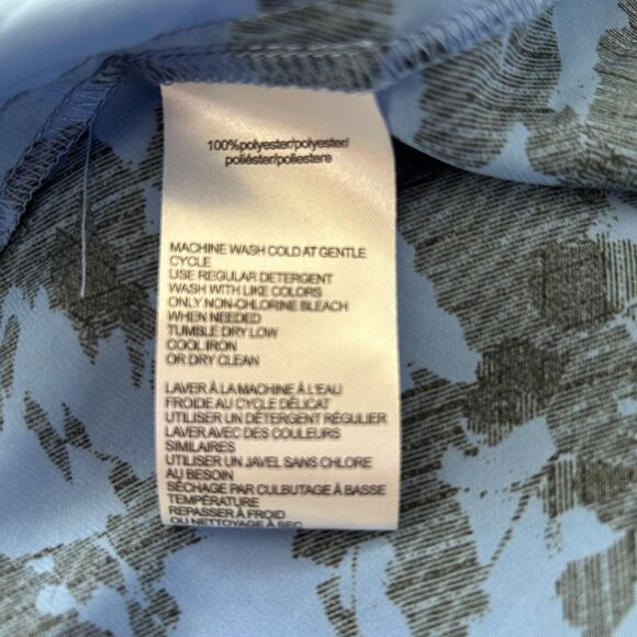 Halston Blue & Black Floral Print Long Sleeve  Dress with Balloon Sleeves NWT - Picture 6 of 6